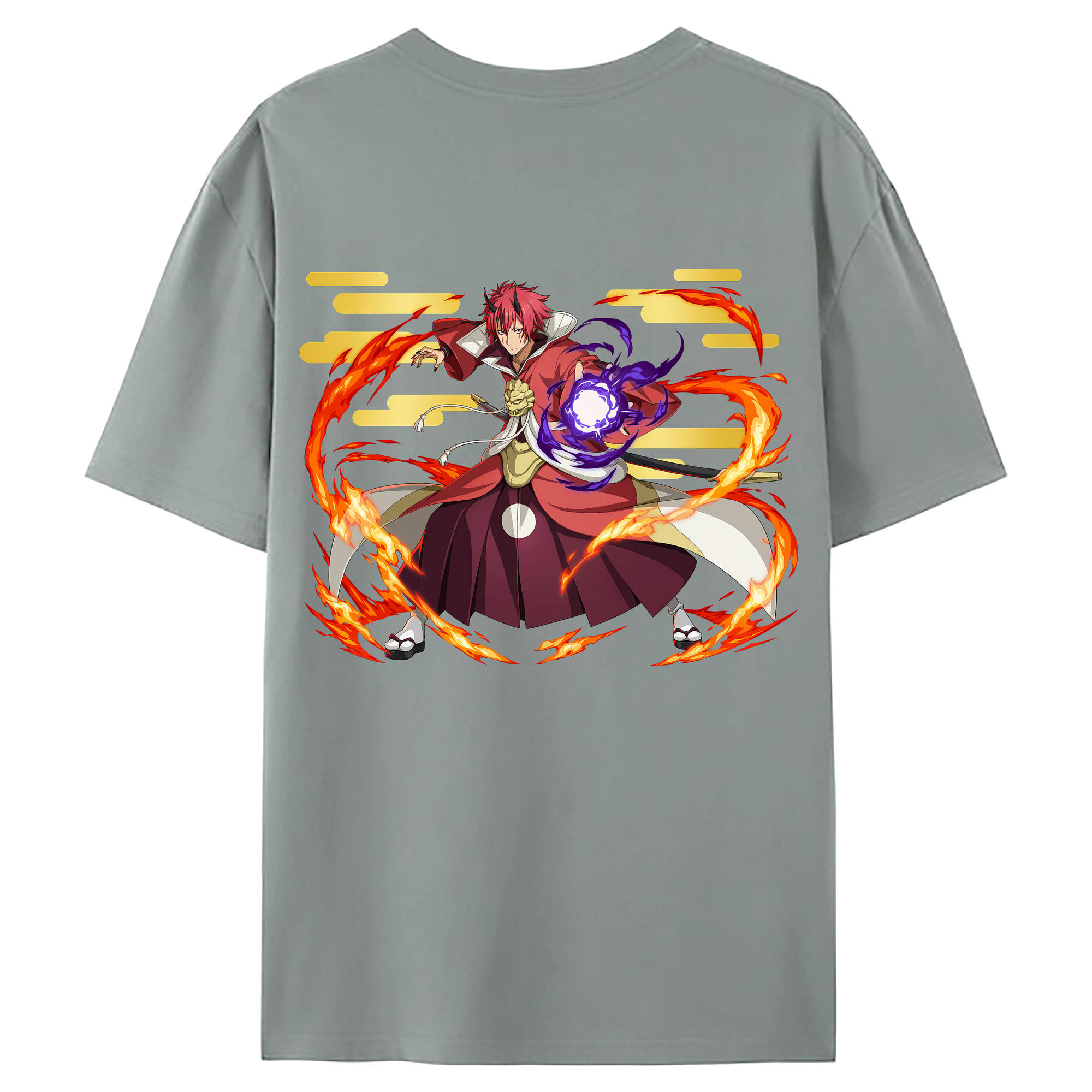 （画像用） 転スラ Regarding Reincarnated to Slime 綿100％ メンズ半袖Tシャツ（バックプリント） 通気性
